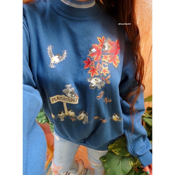 Vintage Sweaters - NEW Vintage fleece lined bird graphic popover sweater 🪺